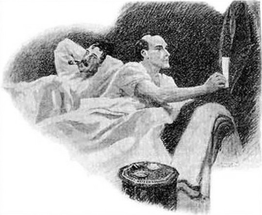 Sherlock Holmes in bed, illustraion by Sidney Paget, public domain