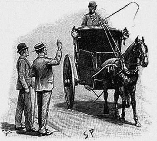 Sherlock Holmes ordering a hackney, illustraion by Sidney Paget, public domain
